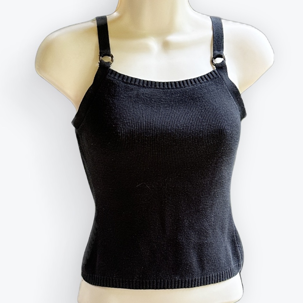 Basic Black Capsule Wardrobe Layering Cotton Knit Sweater Cropped Cami Tank ~ XS